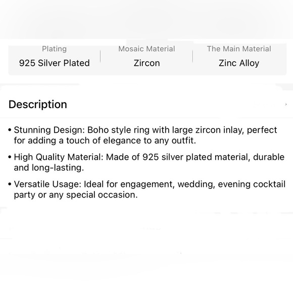 ♥️Boho Style Ring , large round Zircon, surrounded by ave set stones, 925 plated - Picture 14 of 15